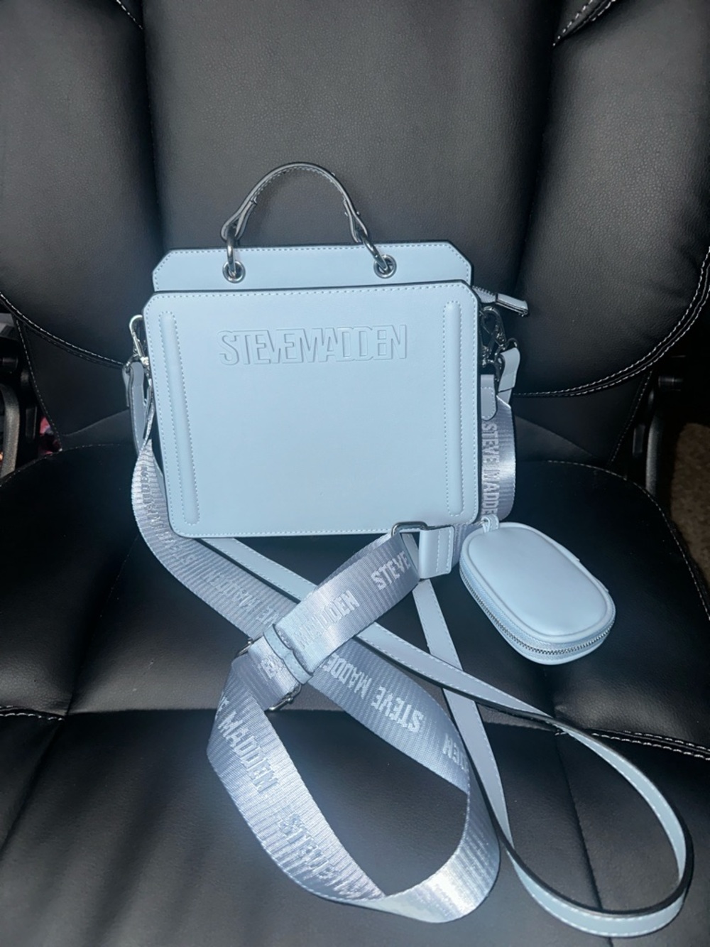Steve Madden Baby Blue Structured Crossbody Bag with Strap Pouch